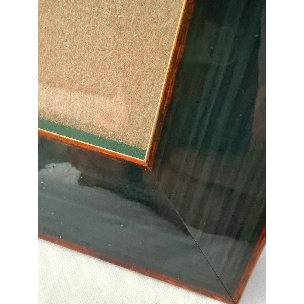 Martin Aborn Frame Green Lacquer Reeded Gold Trim Embossed Back Italy 9x7